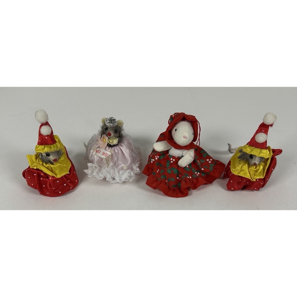 VTG Mice Figurines Russ Berrie Real Fur Clown Miss Mouse Lot of 4 Oddity